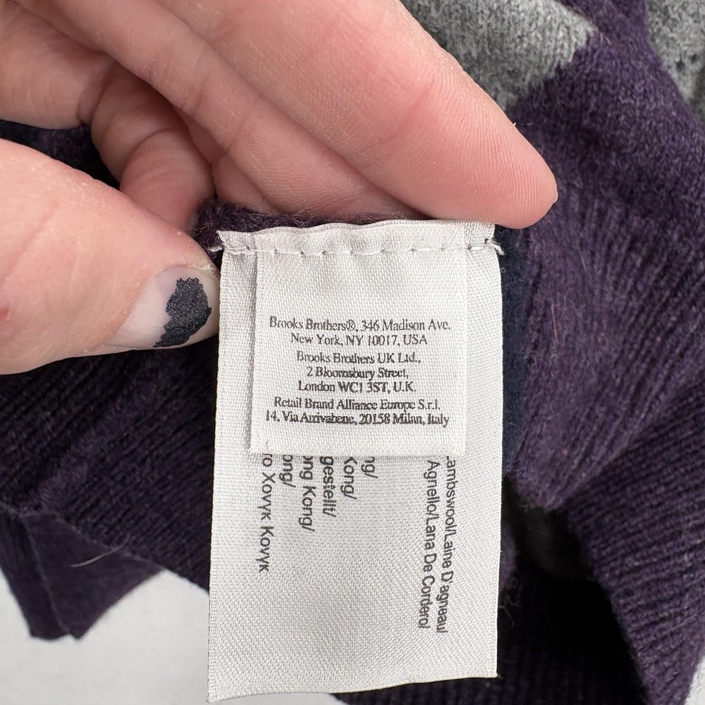 Brooks Brothers Sweater Mens Extra Large Purple Argyle Scottish Lambswool V Neck - Picture 5 of 11